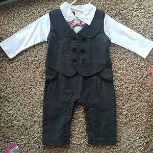 Baby Charcoal 3 Pc Suit with Ted Plaid Bowtie